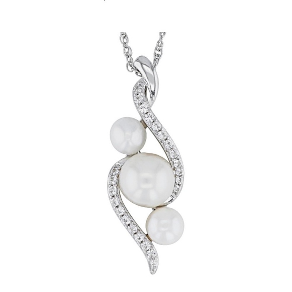 White Pearl | White Sapphire Sterling Silver Pendant & Rope Chainlink Necklace - Picture 15 of 16